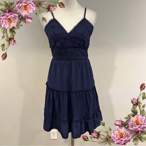 Elegant Navy Blue Lace mini Dress with open back size small